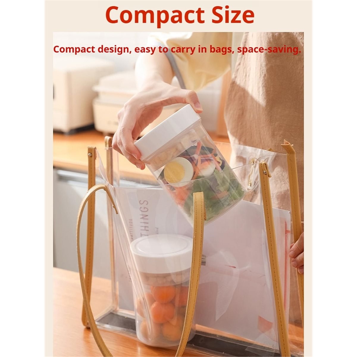 Meal Prep Jar Salad - 漏れ防止サラダジャー - 湿気/乾燥分離容器、3in1サラダジャー（ドレッシングカップ付き）、食事準備用