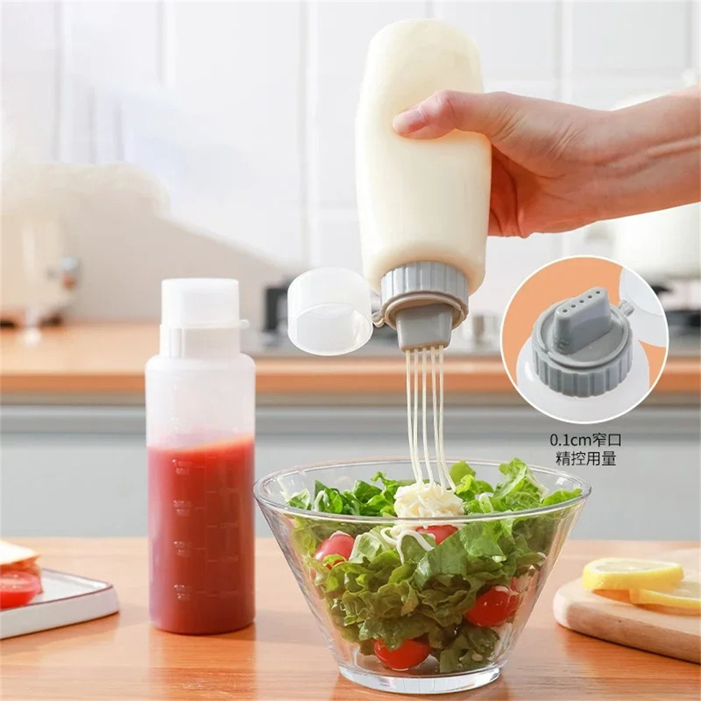 Sauce Squeeze Bottle - 5穴調味料絞り出しボトル、ケチャップ、マスタード、ホットソース、オリーブオイル用ノズル付きボトル、キッチンアクセサリー