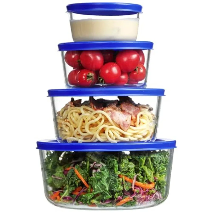 Meal Prep Glass Containers With Lids - 蓋付きガラスボウル4個セット（1カップ、2カップ、4カップ、7カップ）、食品保存容器、食事準備・残り物保存容器、ランチ容器、電子レンジ対応
