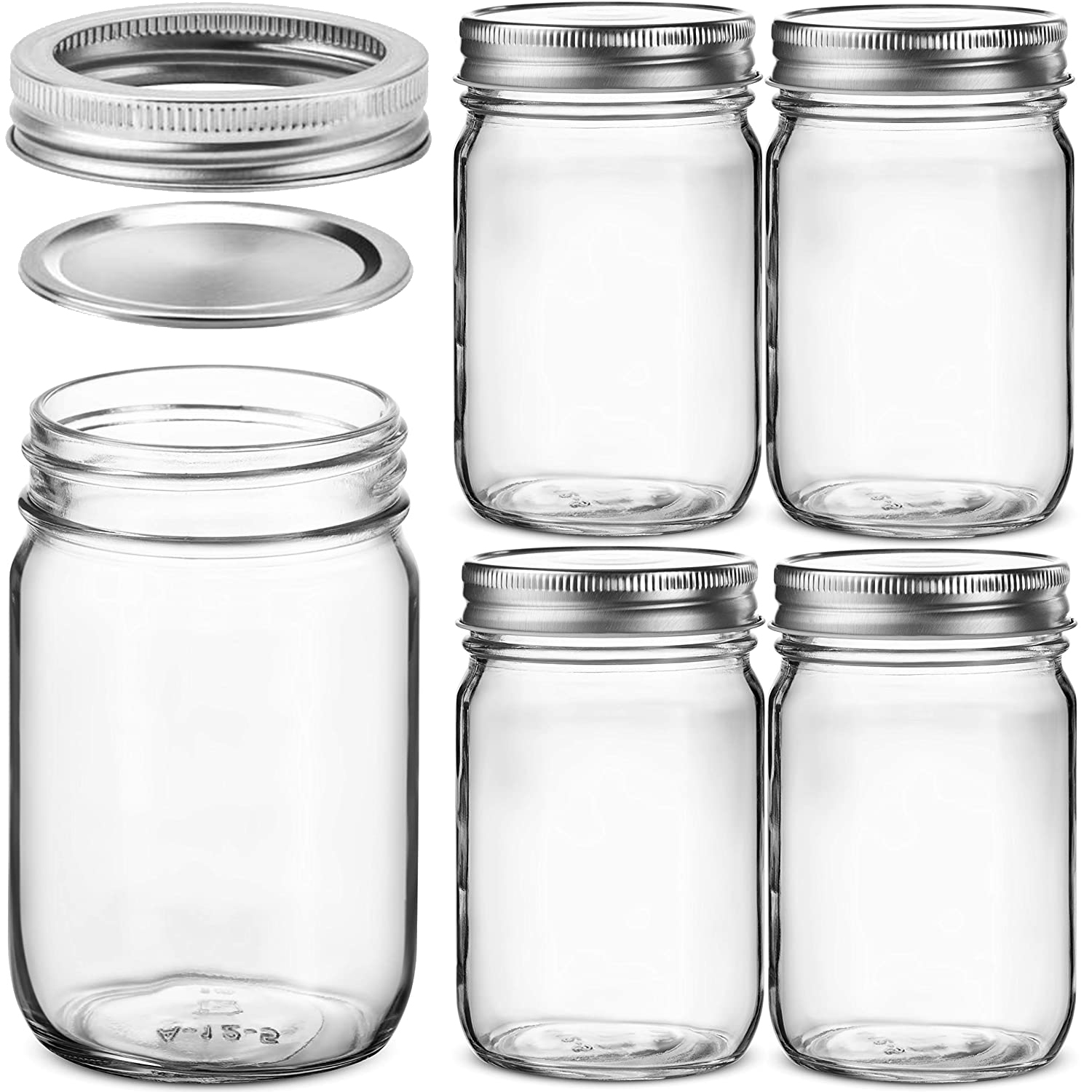 Meal Prep Jar Salad - 食事の準備、食品貯蔵、缶詰、飲料、ゼリー、ドライフード、スパイス、サラダ、栓用の4個の450mlガラスの不規則な口