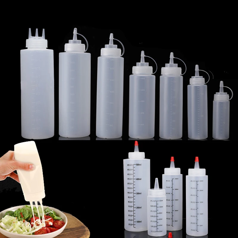 Sauce Squeeze Bottle - 1 個 Empty120ml-1000ml PE プラスチックスクイズボトル多目的調味料スクワーボトル容器ソースケチャップバーベキューオイル