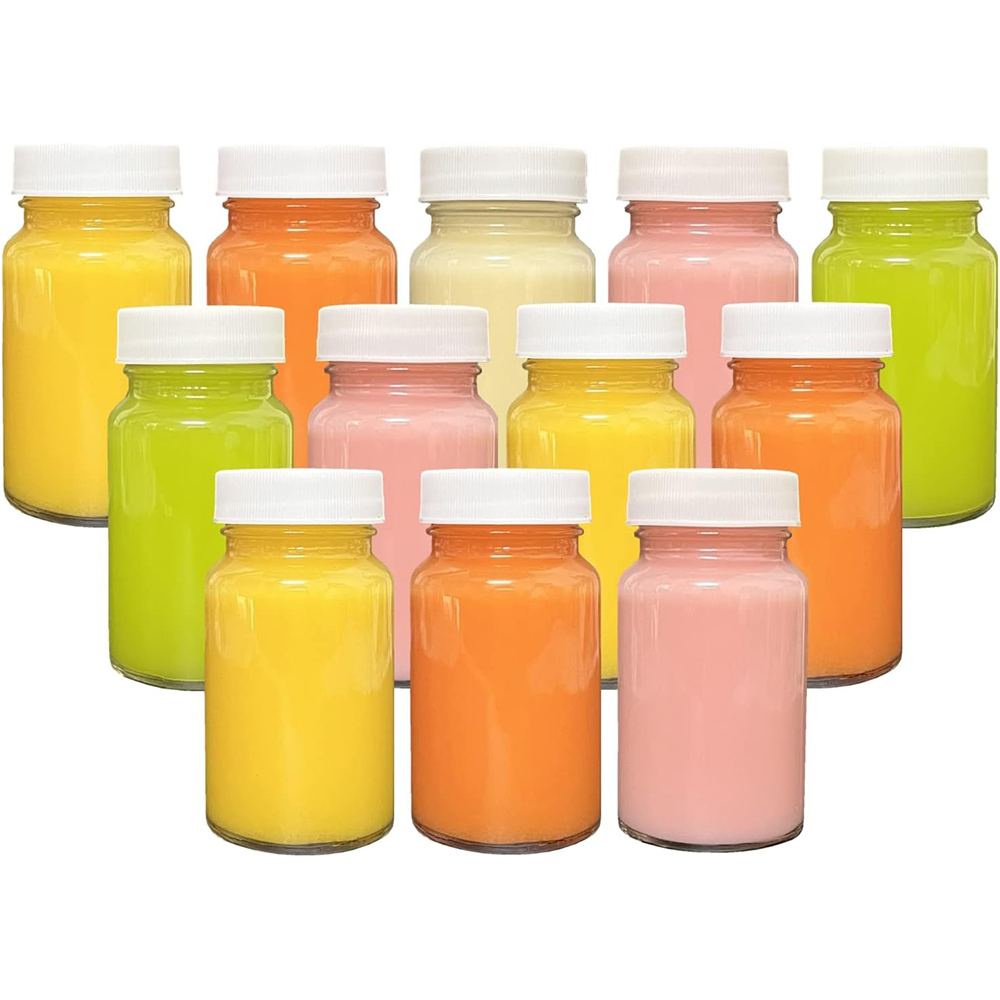 Meal Prep Juice Bottles - ふた付きガラスボトル、ジュースボトル、キャップ付きショットボトル、ジンジャーショット、広口、2オンス