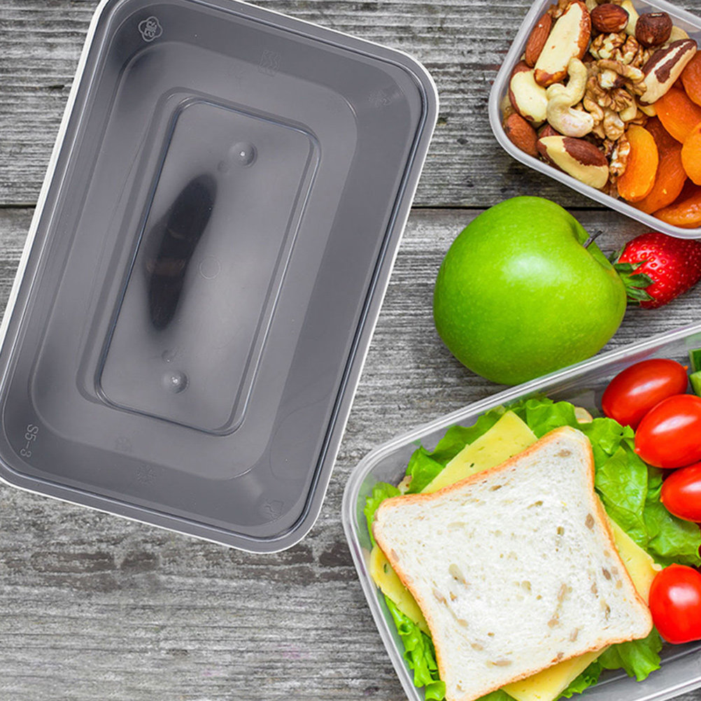 Meal Prep With Rice - 50個入り使い捨て長方形食品容器 蓋付き 持ち帰り用調理済みご飯保存容器 ミールプレップ 持ち帰り用食品包装
