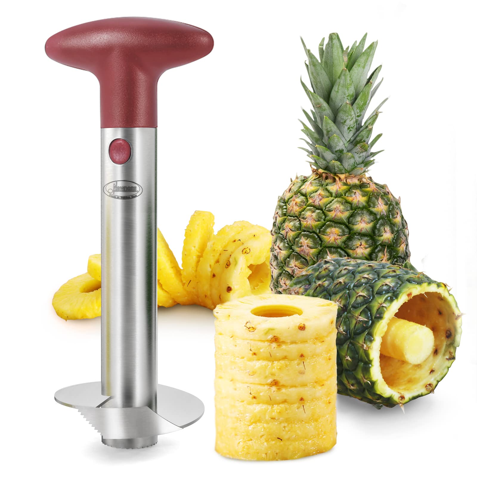Pineapple Corer Slicer - 頑丈なパイナップルカッター＆コアラー、ステンレス製パイナップルスライサー、取り外し可能なハンドルで素早く調理可能
