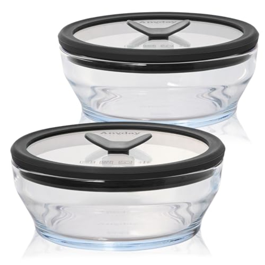 Meal Prep Glass Containers With Lids - 2個セット 2カップガラス食品保存容器セット ガラス蓋付き プラスチックフリー ミールプレップセット スタッカブル