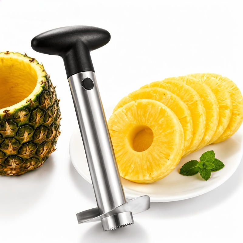 Pineapple Corer Slicer - 1pc ステンレス鋼パイナップルコアラー手動パイナップルスライサー T ハンドルフルーツ切断ツールリングサラダデザートキッチン用