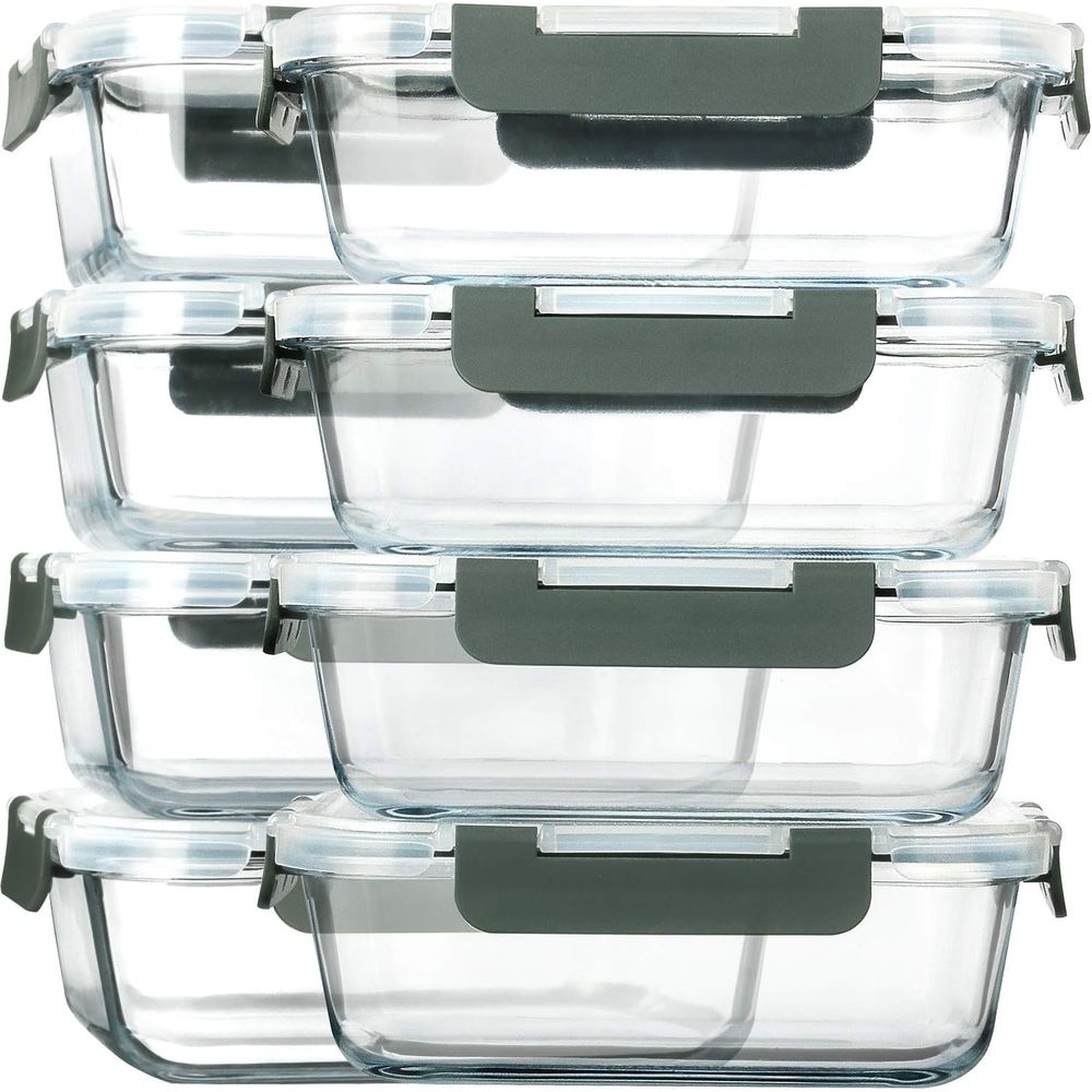 Meal Prep Glass Containers With Lids - 8個セット、30オンスガラス製ミールプレップ容器、蓋付き気密食品保存容器、電子レンジ、オーブン、冷凍庫、食洗機対応