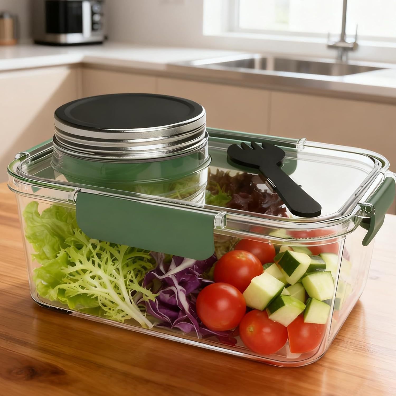 Meal Prep Jar Salad - ソーラーポッドジャー食品保存容器、食事準備容器、サラダ容器、ランチ、家庭、旅行用サラダジャー、蓋付きボウル