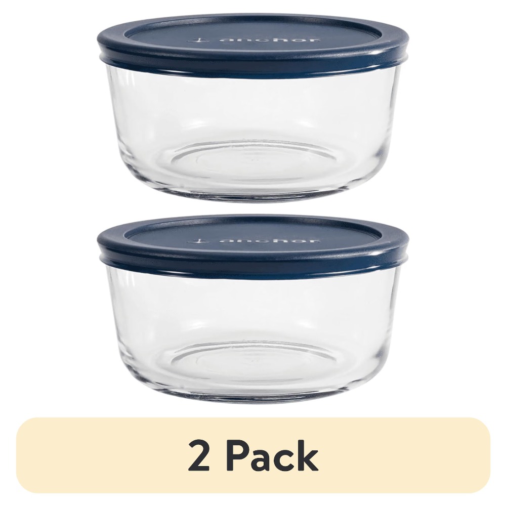 Meal Prep Glass Containers With Lids - 2個セット 丸型ガラス製食品保存容器 気密蓋付き 4カップ容量 食材保存容器 冷蔵庫