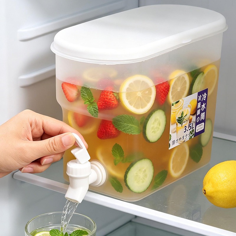 Meal Prep Juice Bottles - 飲み物ディスペンサー、蛇口付き3.5L透明プラスチックピッチャー、冷蔵庫用冷水、ジュース、レモネード、アイスティー、食品グレード容器、水差し
