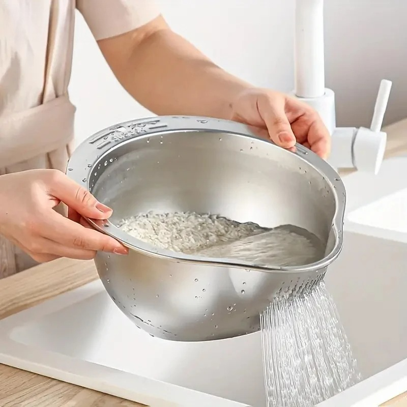 Meal Prep With Rice - 錆びないステンレス製米とぎざる、ストレーナーボウル、パスタ、キヌア、ベリー、フルーツ、野菜洗い、食事準備、キッチンツール