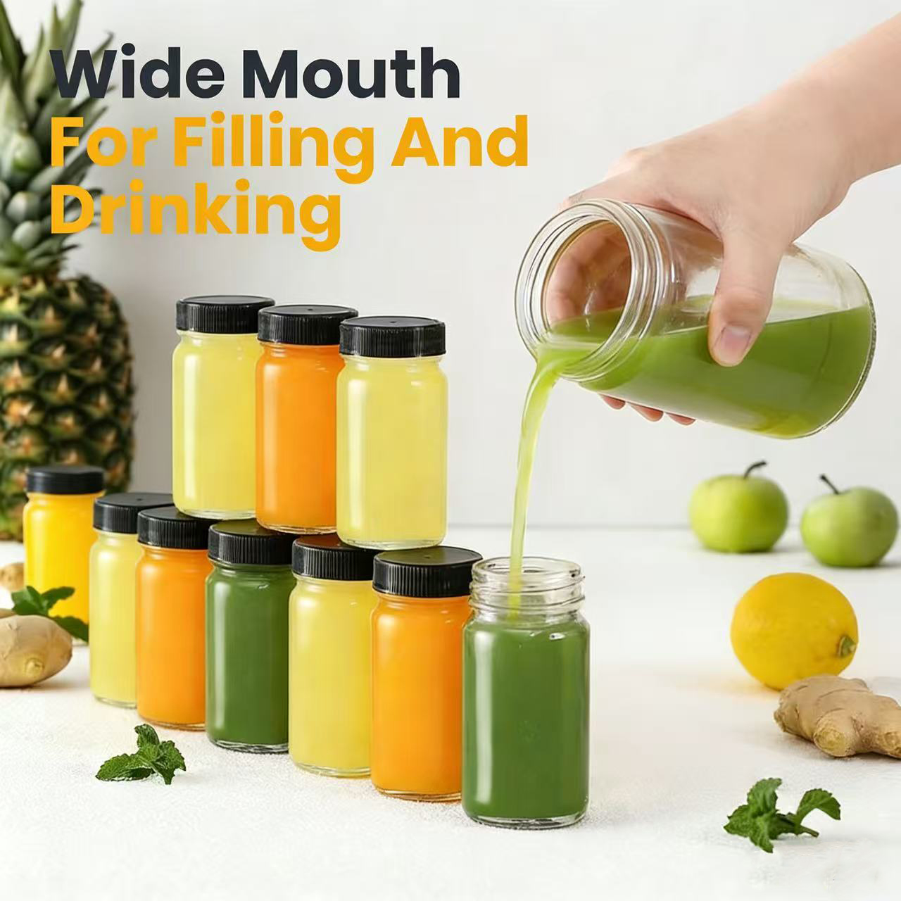Meal Prep Juice Bottles - 6 個 60 ミリリットル漏れ防止透明ガラスジュースボトルポータブルトラベルコンテナジュース作り、ミルクシェイク、自家製飲料用