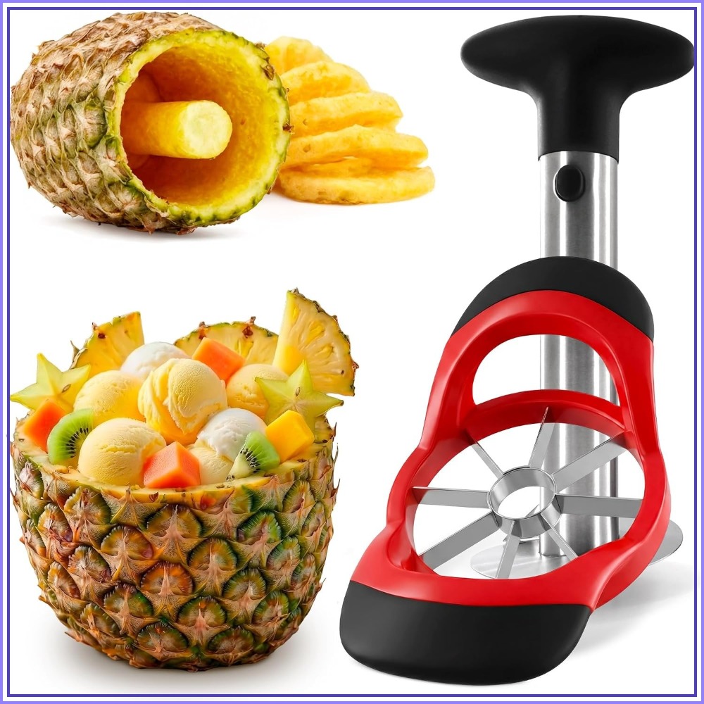 Pineapple Corer Slicer - ステンレス製パイナップルコアラー＆スライサー - 厚刃付きフルーツカッター、取り外し可能なハンドルで簡単洗浄