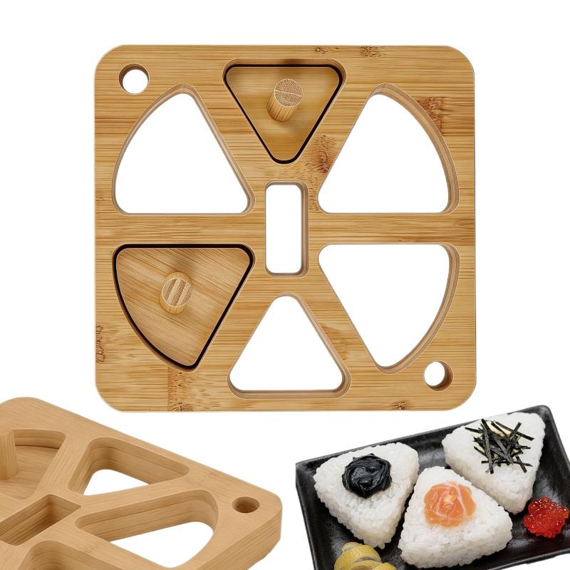 Meal Prep With Rice - 木製おにぎり型 5/6穴 日本のむすびメーカー 寿司DIY 子供用弁当箱 ランチプレップ