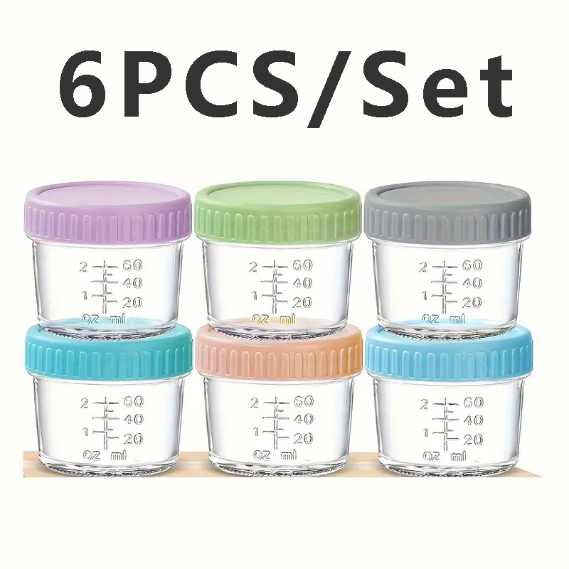 Meal Prep Juice Bottles - 6個セット 食品保存容器 4オンス ガラス製食品ジャー 蓋付き BPAフリー