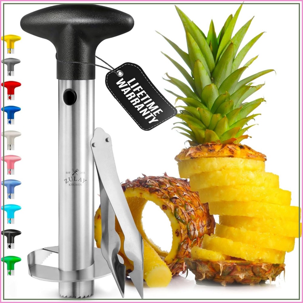 Pineapple Corer Slicer - ステンレス製パイナップルコアラー＆スライサー – 人間工学に基づいたハンドル付き頑丈なカッター - ブラック