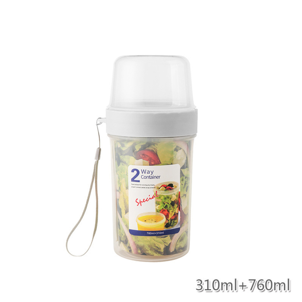 Meal Prep Jar Salad - 二重構造の漏れ防止フードケース、ベビーフード、ヨーグルト、サラダ、フルーツ、スナックの保存用ポータブル容器、学校や旅行のオーガナイザー