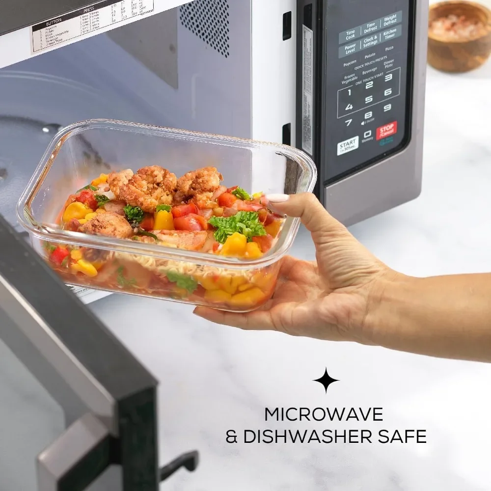 y 蓋付きガラス食品保存容器。 5個パック ガラス製ミールプ - Meal Prep Glass Containers With Lids のレビューと価格