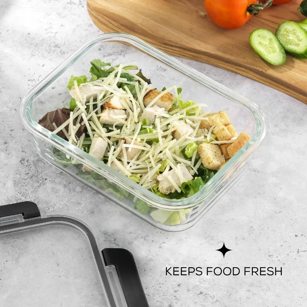 y 蓋付きガラス食品保存容器。 5個パック ガラス製ミールプ - Meal Prep Glass Containers With Lids のレビューと価格