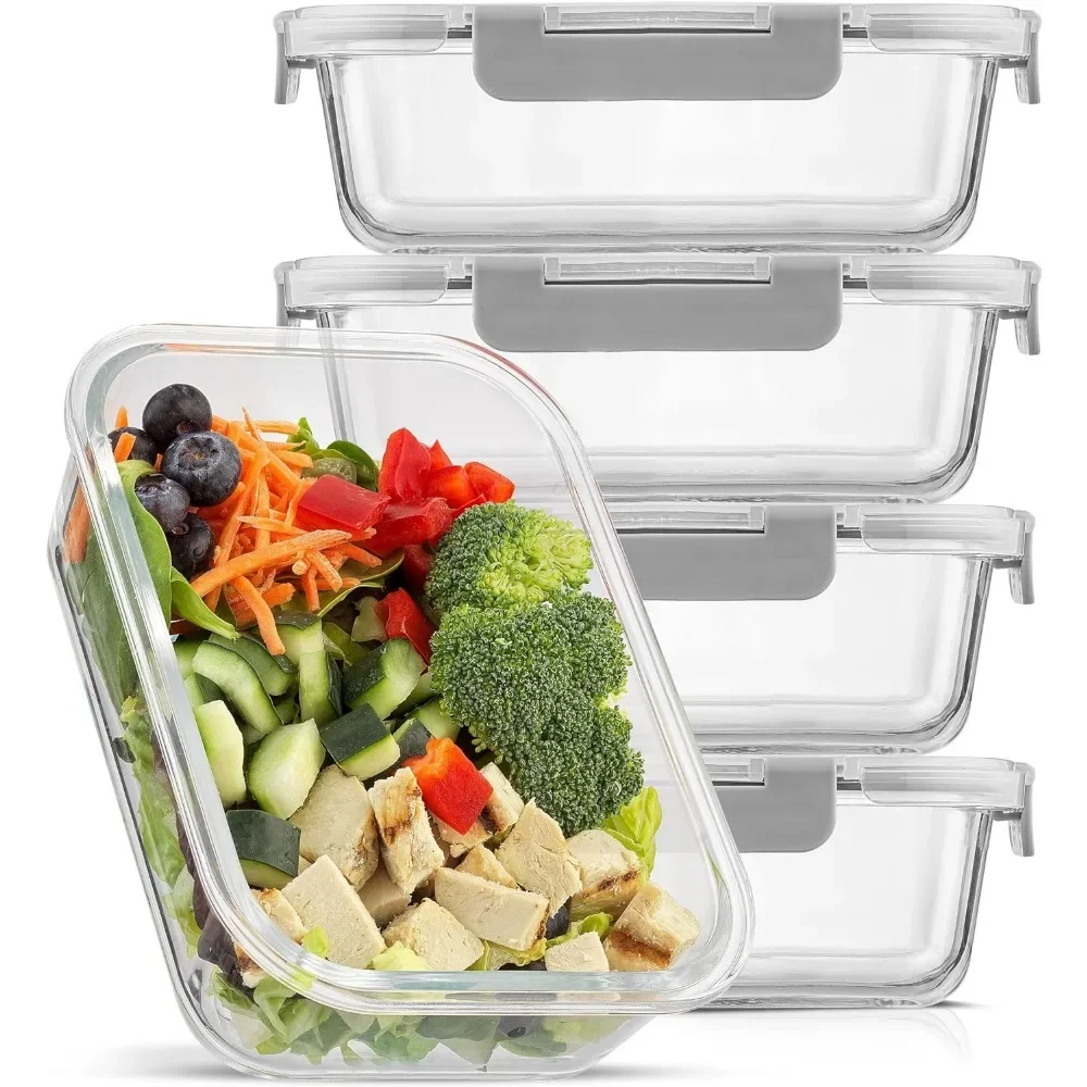 y 蓋付きガラス食品保存容器。 5個パック ガラス製ミールプ - Meal Prep Glass Containers With Lids のレビューと価格