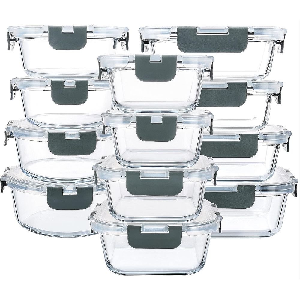 24個入りガラス製食品保存容器、スナップロック式蓋付き、気密 - Meal Prep Glass Containers With Lids のレビューと価格