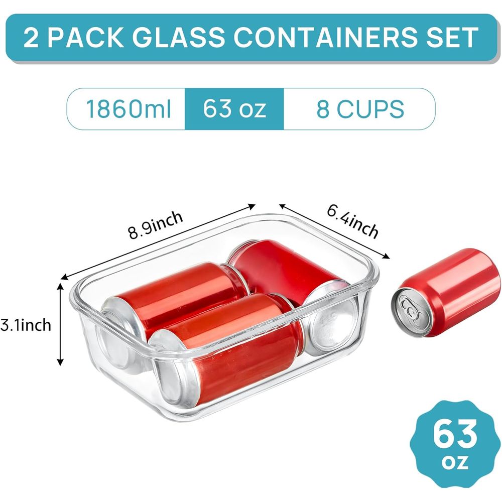 1860ml/63oz 大型ガラス保存容器 蓋付き、食事準備 - Meal Prep Glass Containers With Lids のレビューと価格