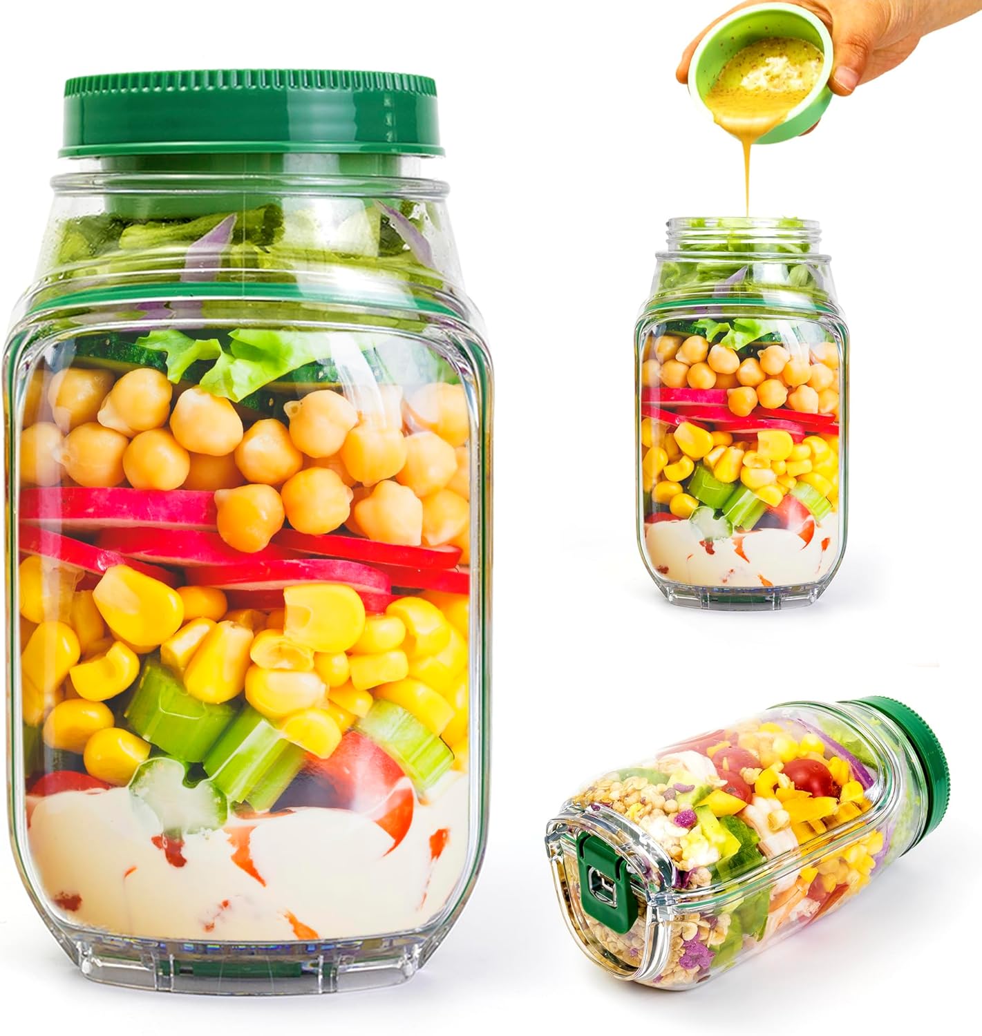 2個セット 34オンス サラダジャー容器 サイド開口部付き  - Meal Prep Jar Salad のレビューと価格