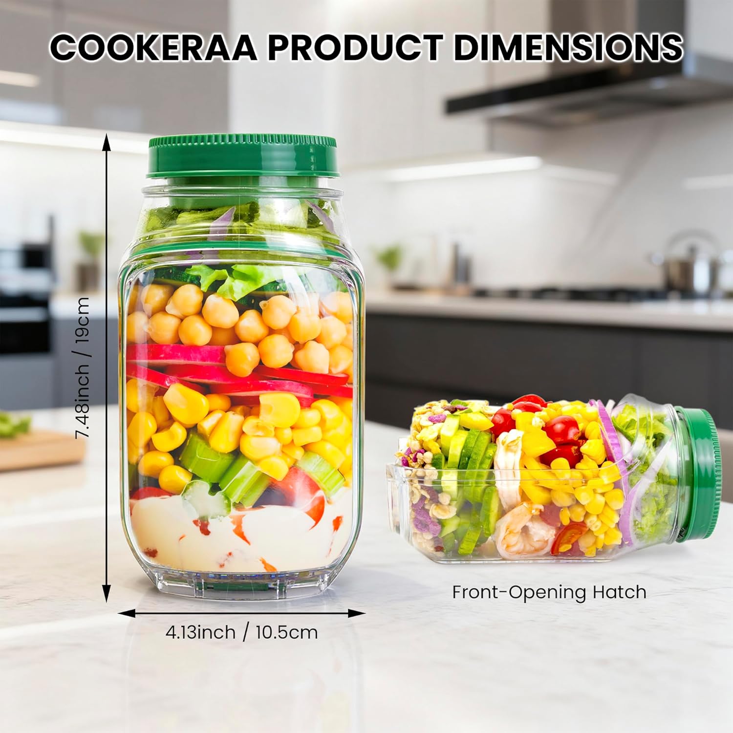 2個セット 34オンス サラダジャー容器 サイド開口部付き  - Meal Prep Jar Salad のレビューと価格