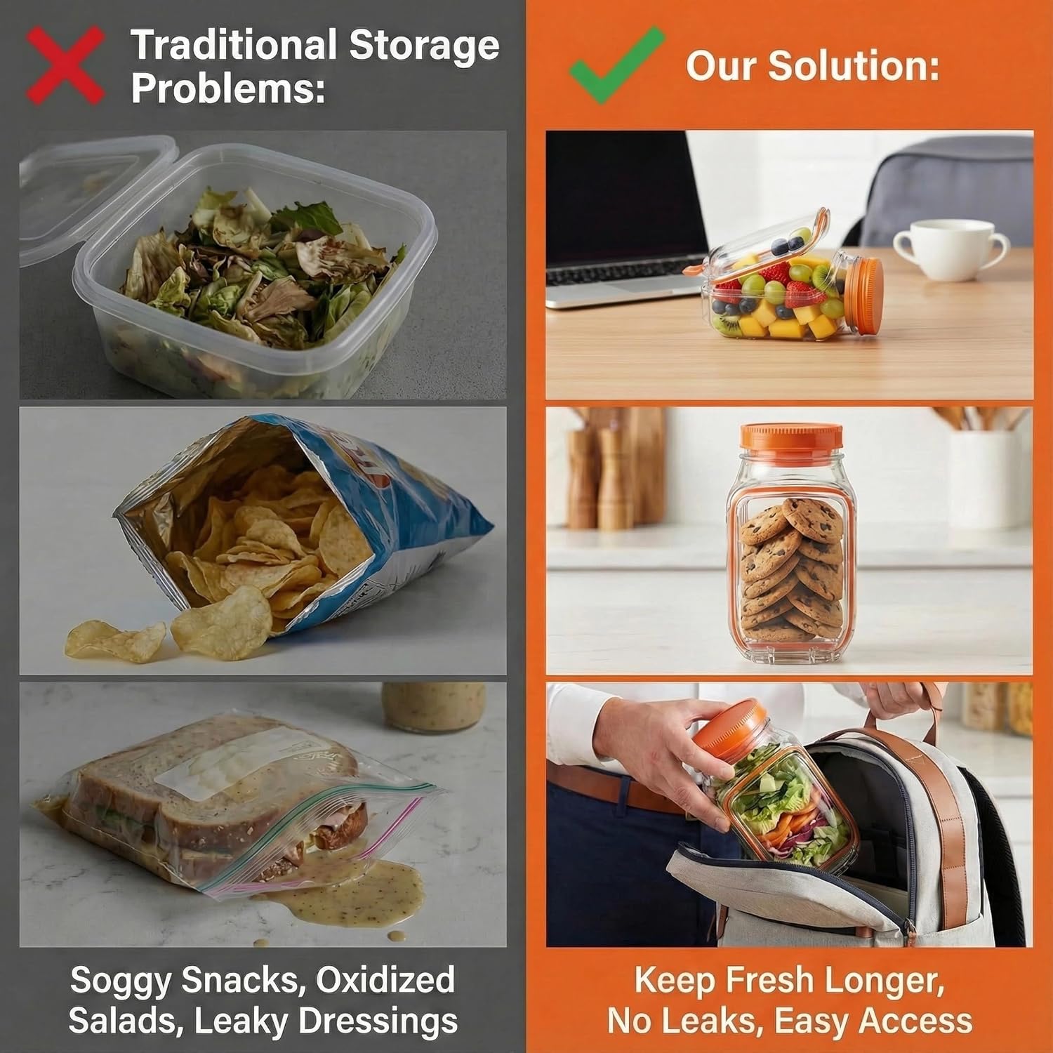 2個セット 34オンス サラダジャー容器 サイド開口部付き  - Meal Prep Jar Salad のレビューと価格