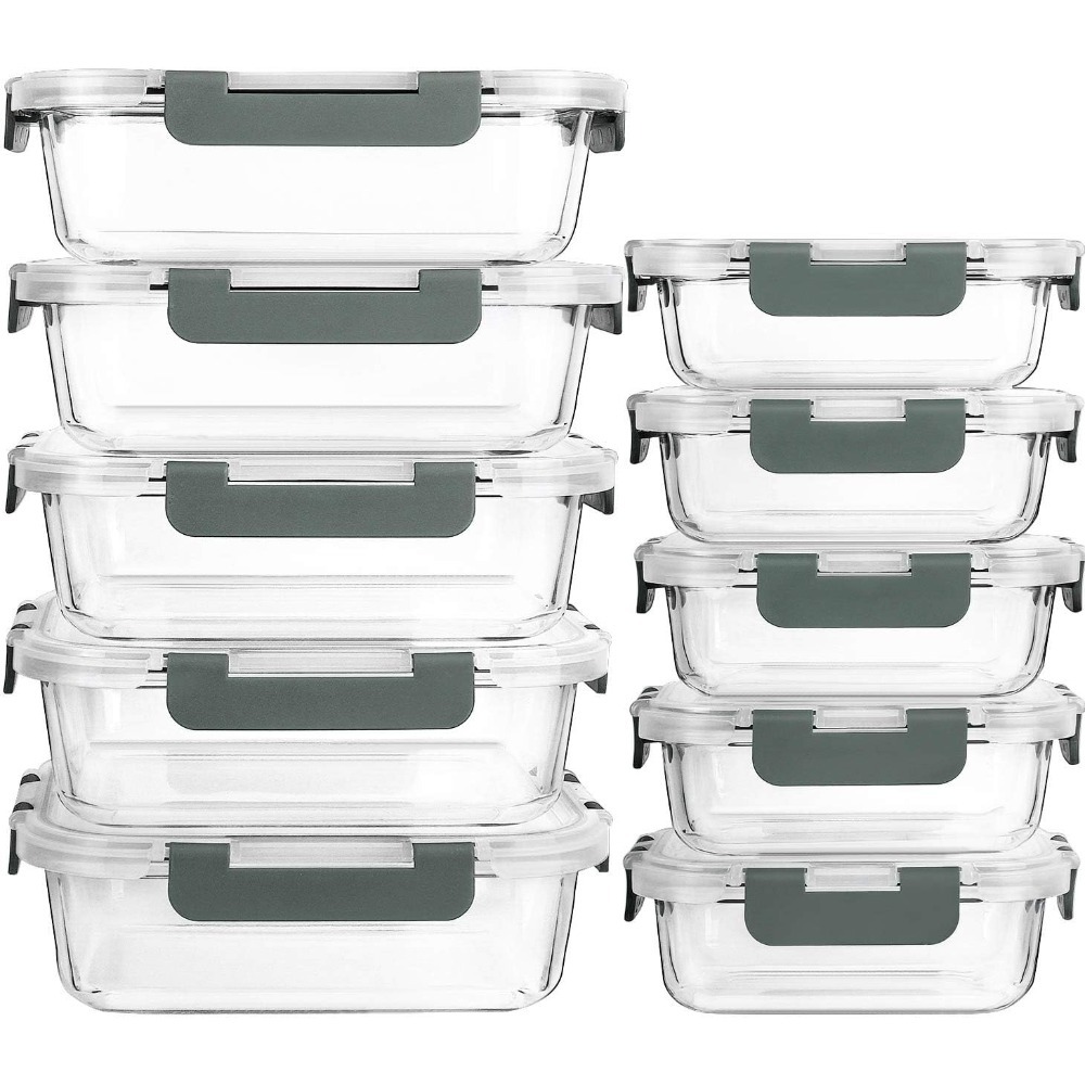 家具 [10個セット] ガラス製ミールプレップ容器 蓋付き、 - Meal Prep Glass Containers With Lids のレビューと価格