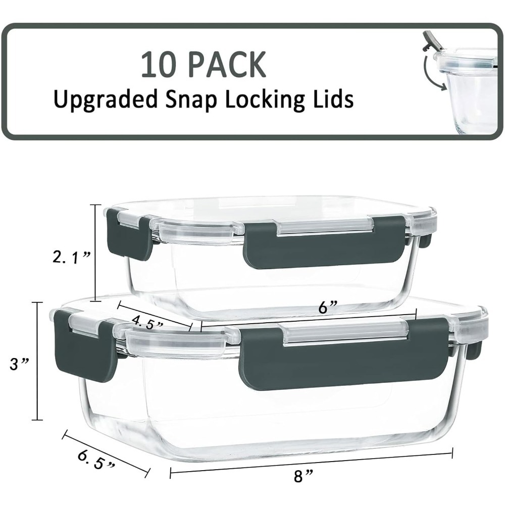 家具 [10個セット] ガラス製ミールプレップ容器 蓋付き、 - Meal Prep Glass Containers With Lids のレビューと価格