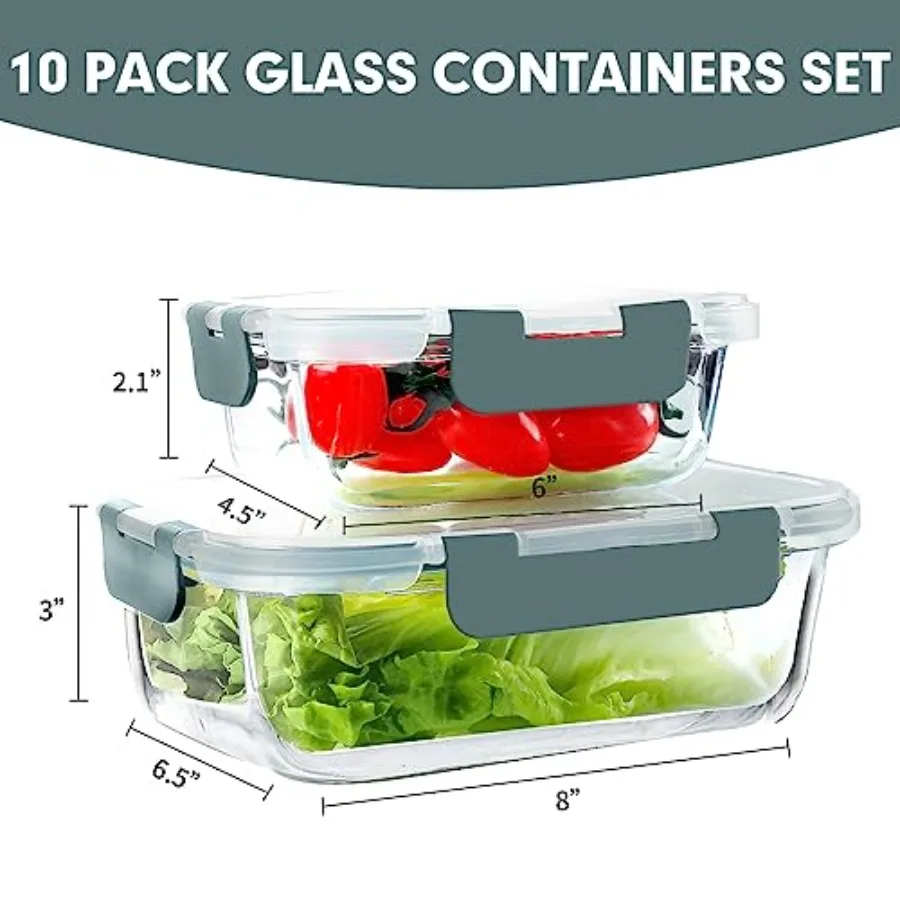 10個入りガラス製ミールプレップ容器、気密ガラス製ランチ容器 - Meal Prep Glass Containers With Lids のレビューと価格