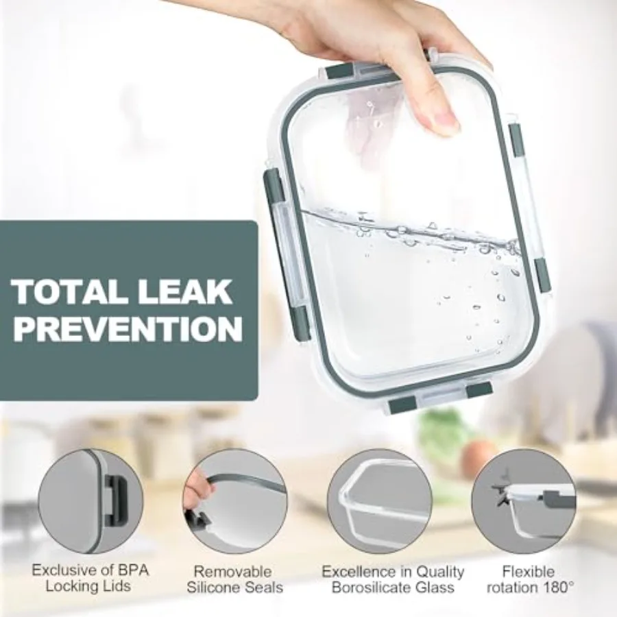 10個入りガラス製ミールプレップ容器、気密ガラス製ランチ容器 - Meal Prep Glass Containers With Lids のレビューと価格