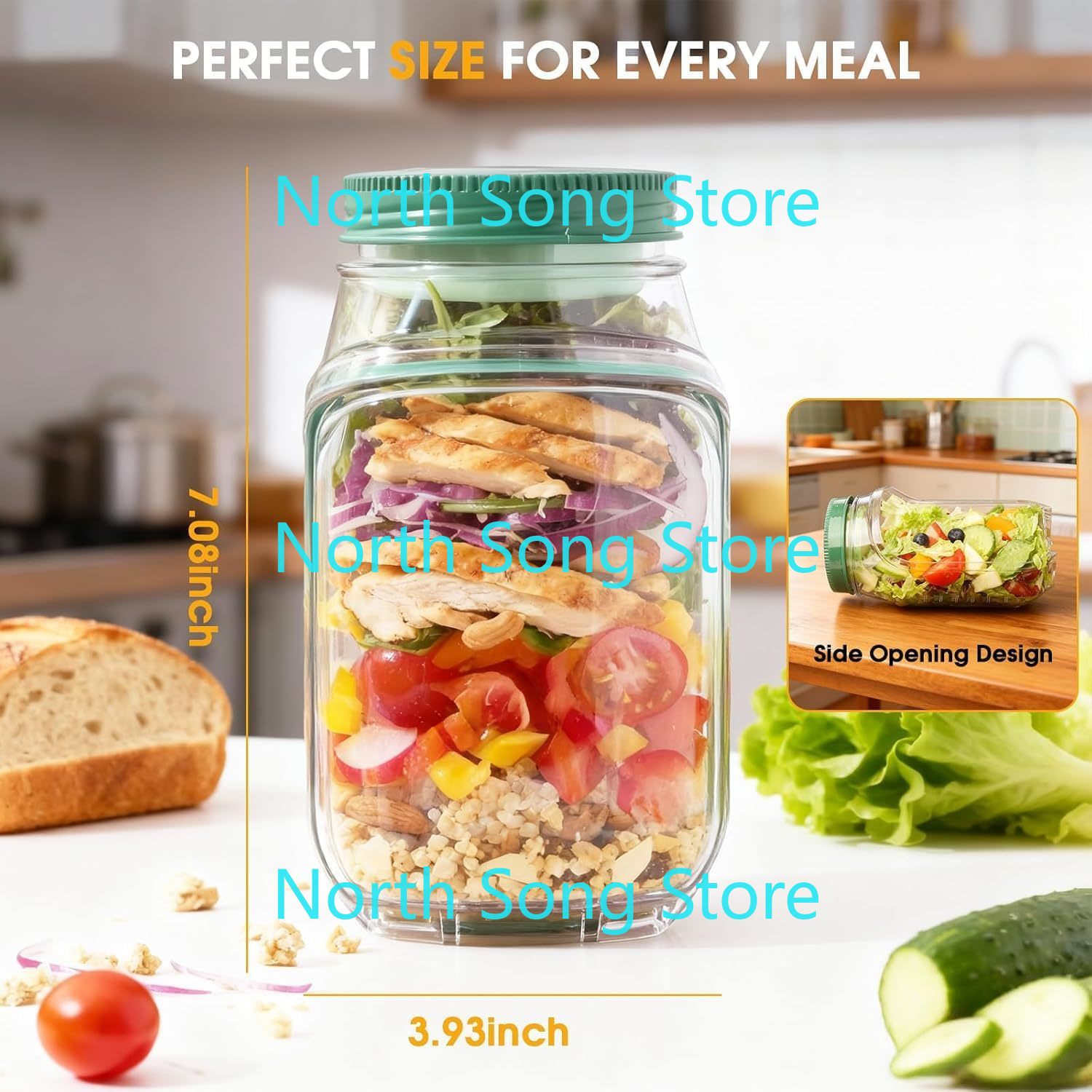 2026年新型サイドオープン式サラダメイソンジャー、漏れ防止 - Meal Prep Jar Salad のレビューと価格