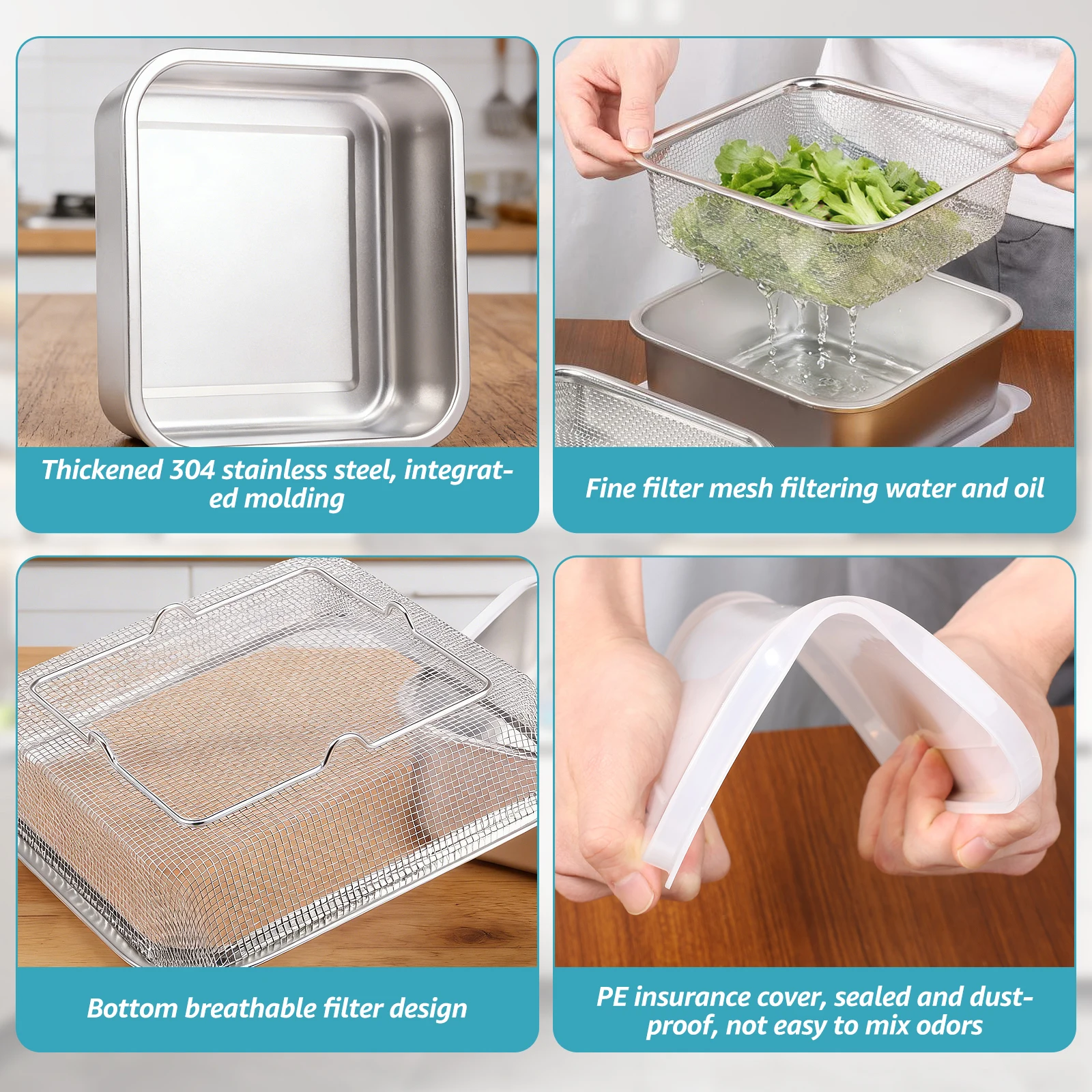 2 in 1ステンレス製フルーツ洗浄ボウル、蓋付き正方形ザル - Meal Prep With Rice のレビューと価格