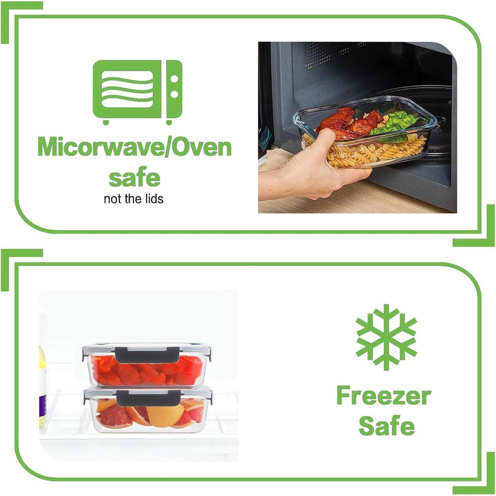 10個入り ホウケイ酸ガラス製ミールプレップ容器、ロック式蓋 - Meal Prep Glass Containers With Lids のレビューと価格