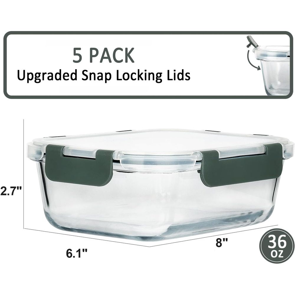 5個パック、36オンスガラス製ミールプレップ容器、スナップロ - Meal Prep Glass Containers With Lids のレビューと価格