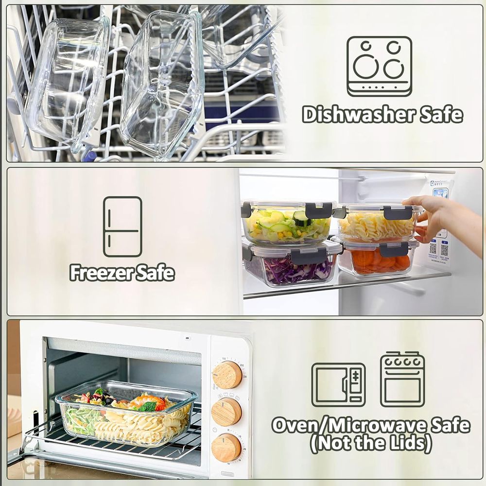 5個パック、36オンスガラス製ミールプレップ容器、スナップロ - Meal Prep Glass Containers With Lids のレビューと価格