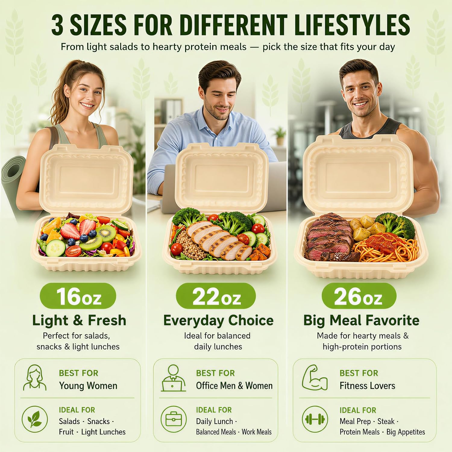 50個入り 16オンス クラムシェル型テイクアウト容器、天然 - Meal Prep With Rice のレビューと価格