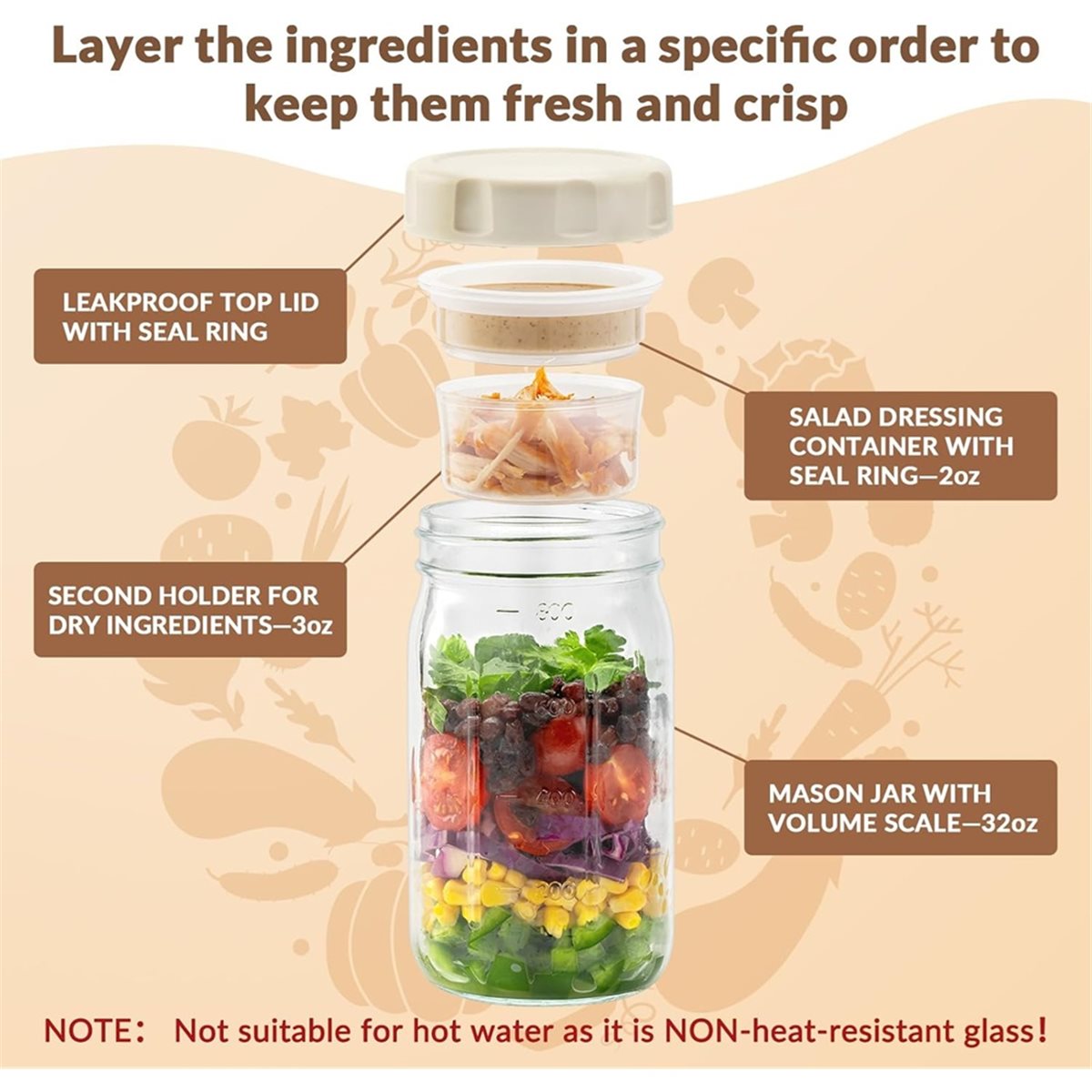 A67T 新型4個セットガラス製サラダジャー 蓋付き、食事準 - Meal Prep Jar Salad のレビューと価格