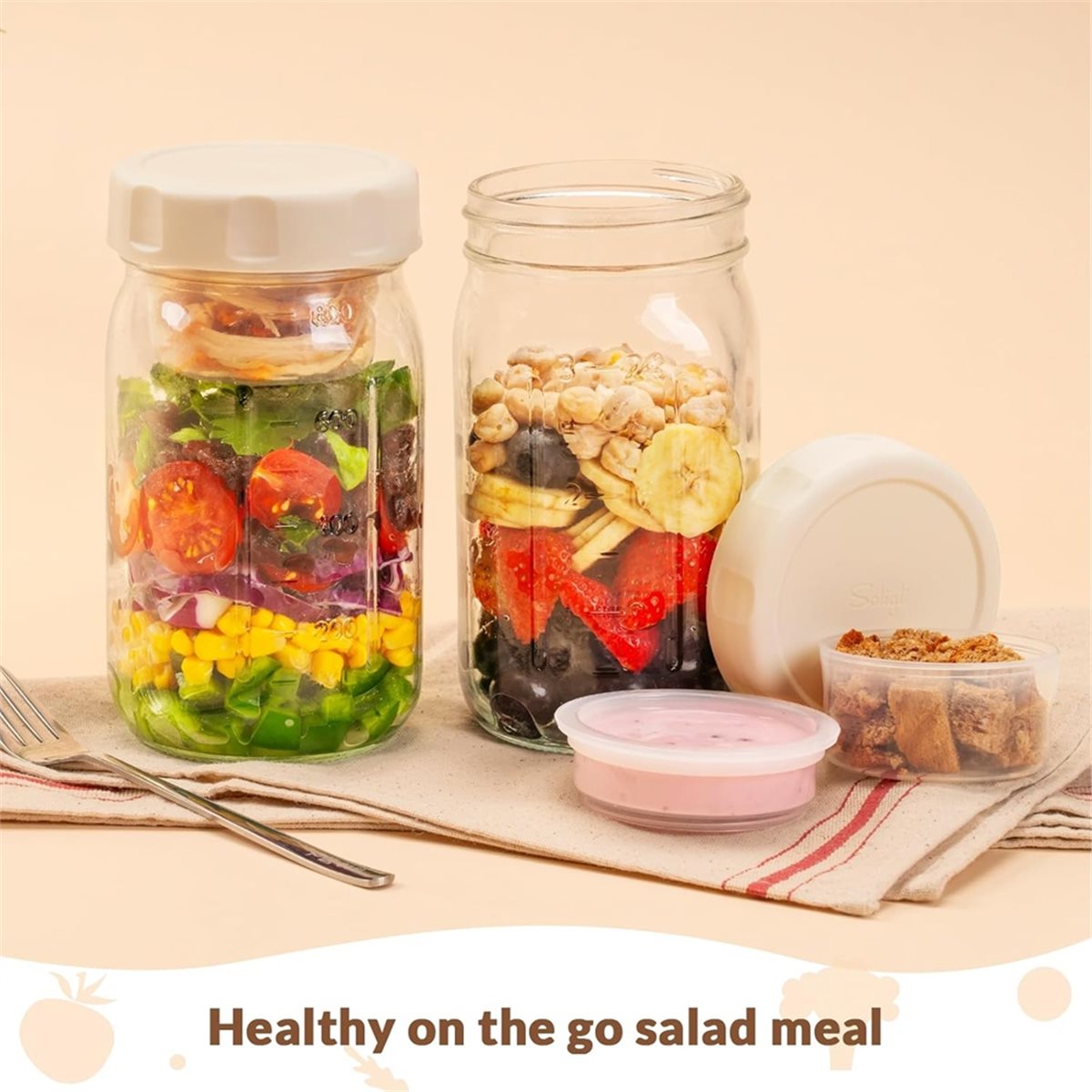 A67T 新型4個セットガラス製サラダジャー 蓋付き、食事準 - Meal Prep Jar Salad のレビューと価格