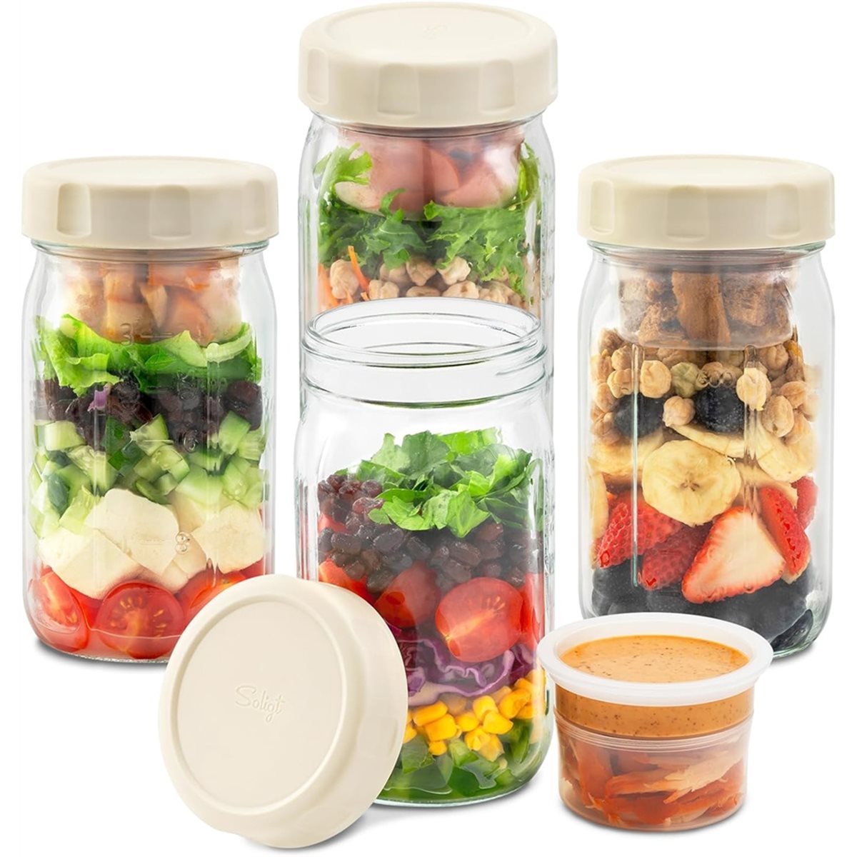 A67T 新型4個セットガラス製サラダジャー 蓋付き、食事準 - Meal Prep Jar Salad のレビューと価格