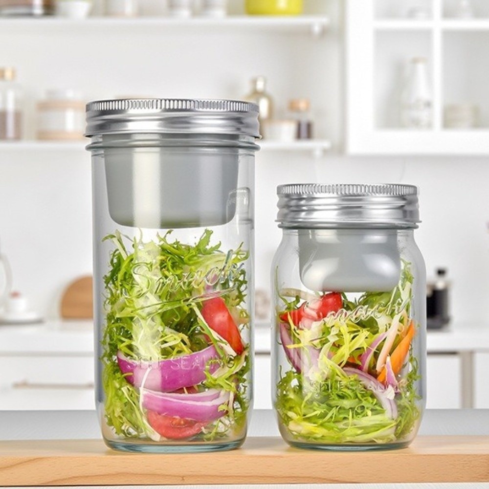 16/24オンス サラダガラスジャー 広口 ソースカップ付き - Meal Prep Jar Salad のレビューと価格