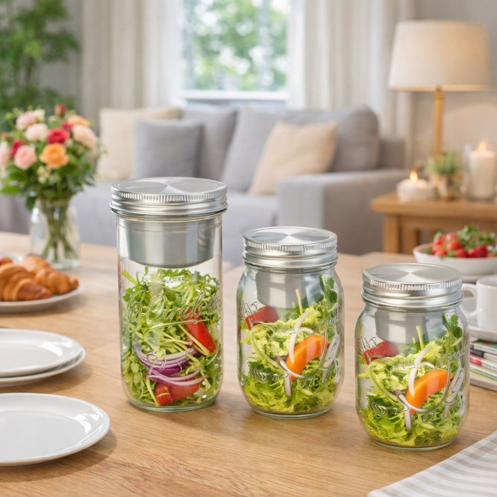 16/24オンス サラダガラスジャー 広口 ソースカップ付き - Meal Prep Jar Salad のレビューと価格