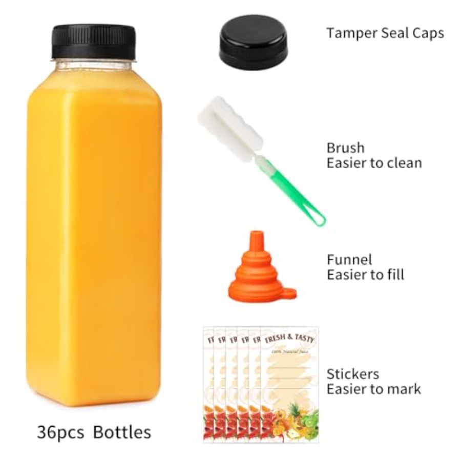 202636個入り 16オンス 空のプラスチック製ジュースボ - Meal Prep Juice Bottles のレビューと価格