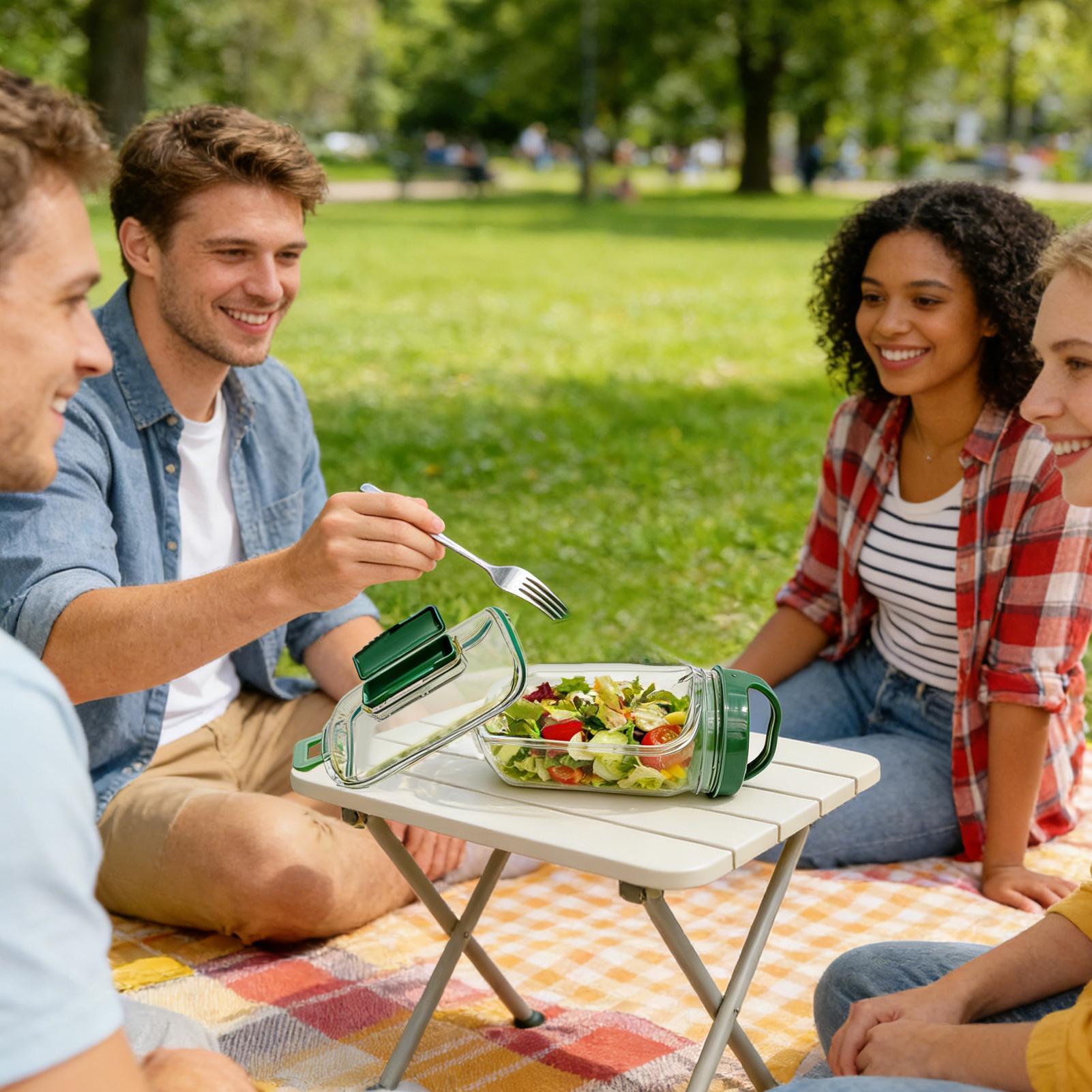 1000ml漏れ防止サラダ容器、サイドオープン式サラダジャー - Meal Prep Jar Salad のレビューと価格