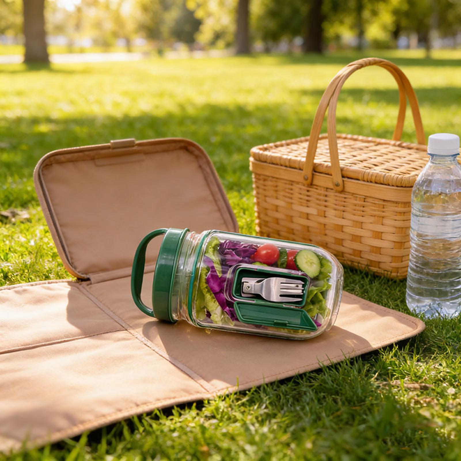 1000ml漏れ防止サラダ容器、サイドオープン式サラダジャー - Meal Prep Jar Salad のレビューと価格