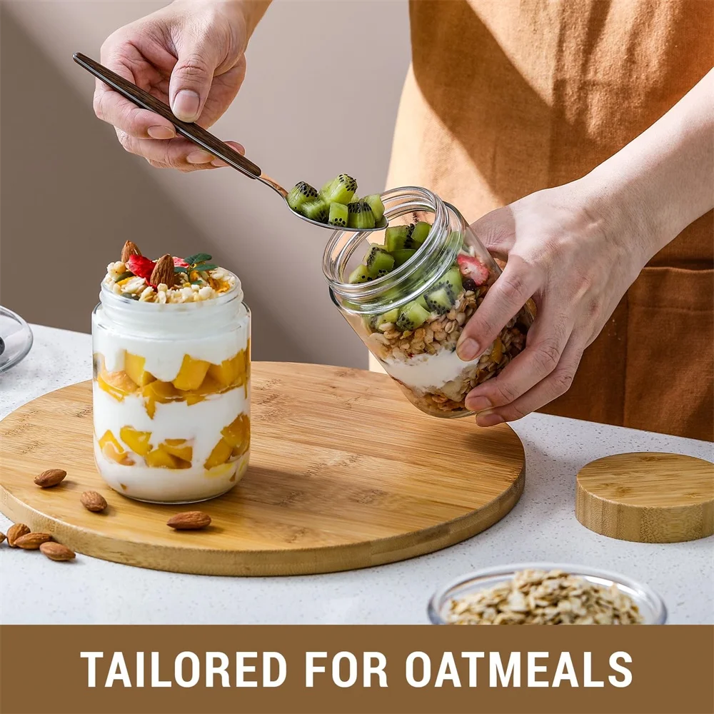 はい、4個パック16オンスのオーバーナイトオーツ容器、竹製蓋 - Meal Prep Jar Salad のレビューと価格
