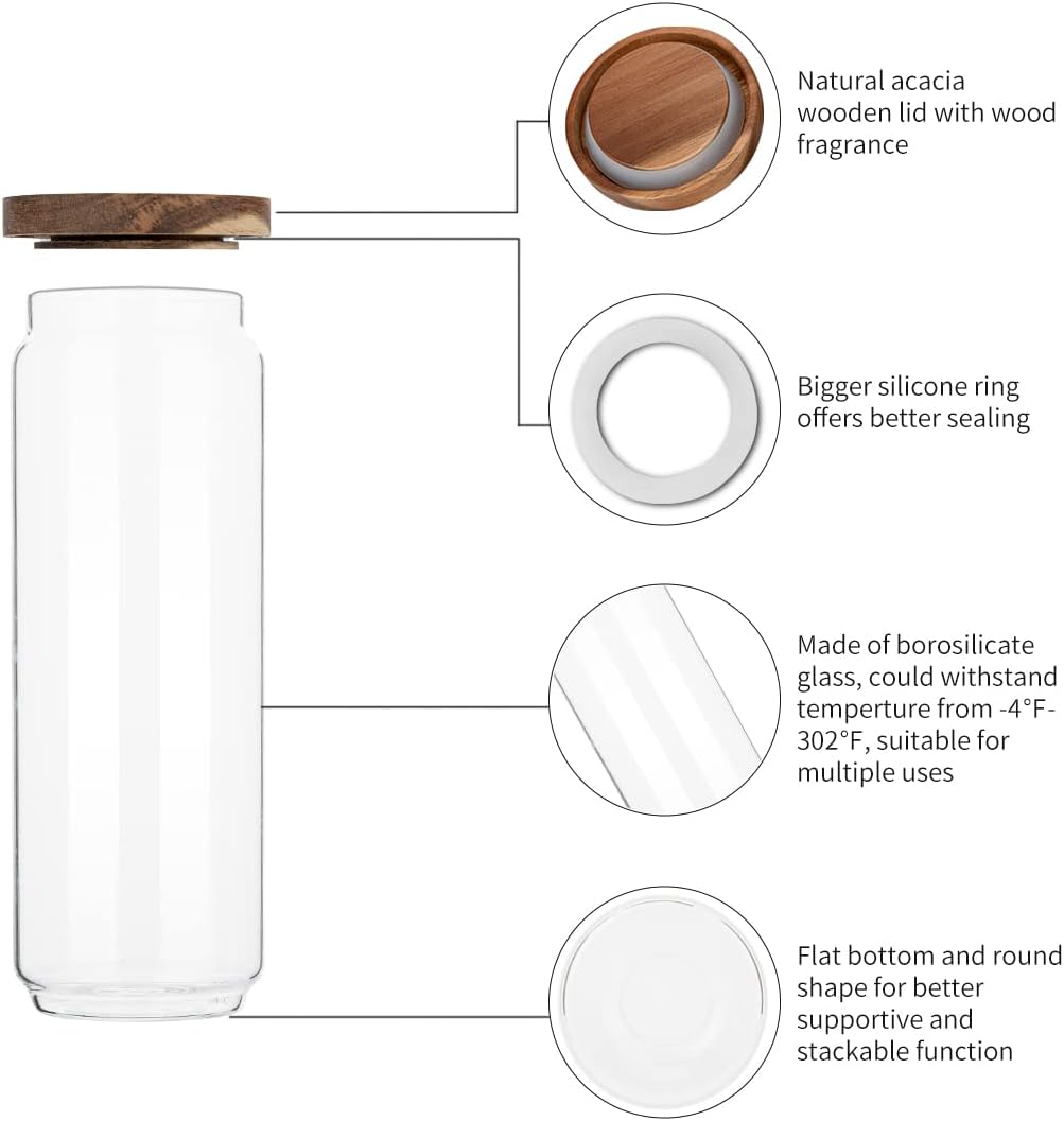 4個パック 34オンス ガラス瓶 木製蓋付き、ガラス製キッチ - Meal Prep Glass Containers With Lids のレビューと価格