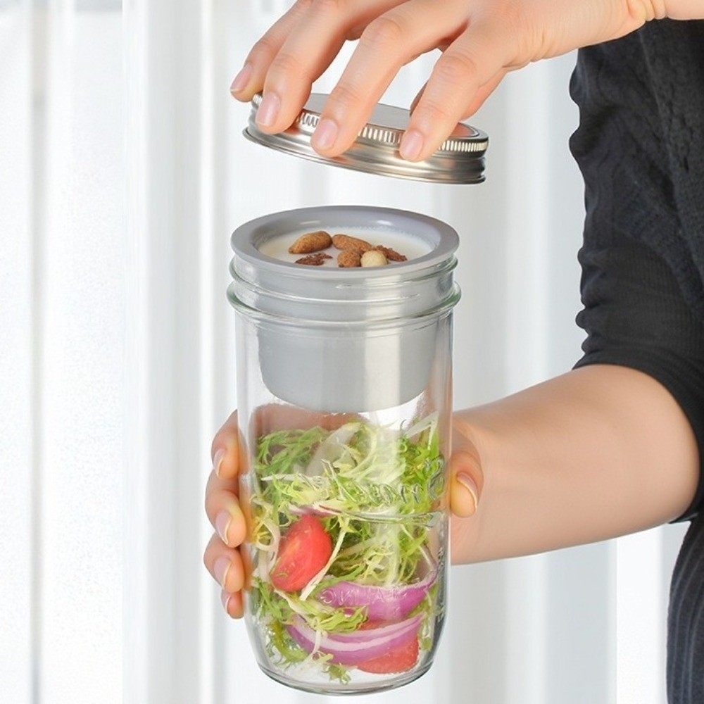 16/24オンス サラダガラスジャー 広口 ソースカップ付き - Meal Prep Jar Salad のレビューと価格
